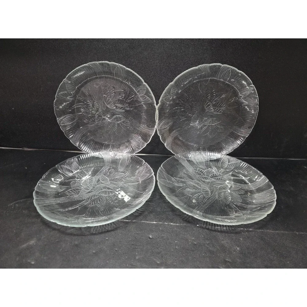 Arcoroc Canterbury Crocus Salad Plates, Set of 4, Vintage Clear Floral Tableware